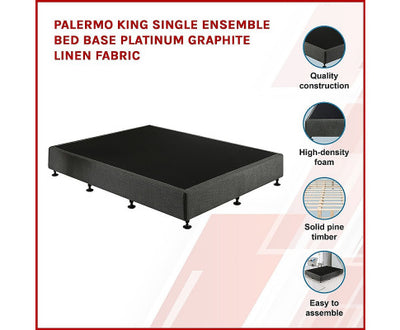 Palermo King Single Ensemble Bed Base Platinum Graphite Linen Fabric