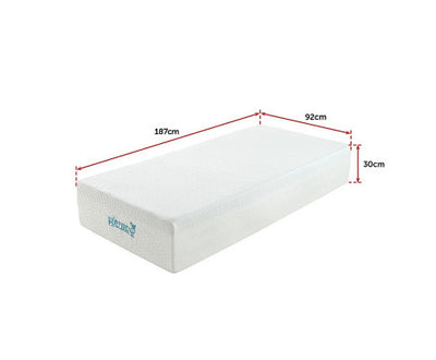 Palermo Single Mattress 30cm Memory Foam Green Tea Infused CertiPUR Approved