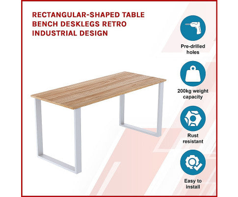 Rectangular-Shaped Table Bench Desk Legs Retro Industrial Design Fully Welded - White