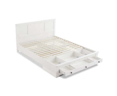 Margaux White Coastal Lifestyle Bedframe with Storage Drawers Queen