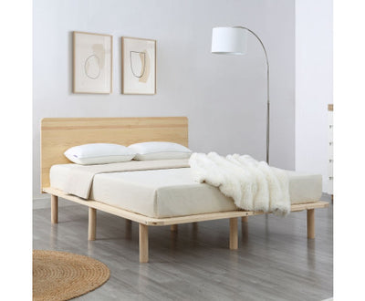 Natural Solid Wood Bed Frame Bed Base with Headboard King