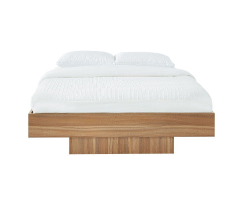 Walnut Oak Wood Floating Bed Base Double