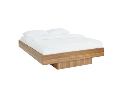 Walnut Oak Wood Floating Bed Base Queen