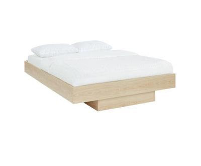 Natural Oak Wood Floating Bed Base Queen