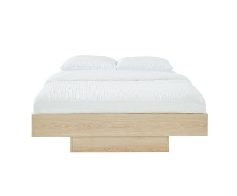 Natural Oak Wood Floating Bed Base Queen
