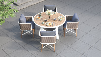 Waterman Outdoor Round Dining Table - 1.25m - White Pearl Powder Coated Legs