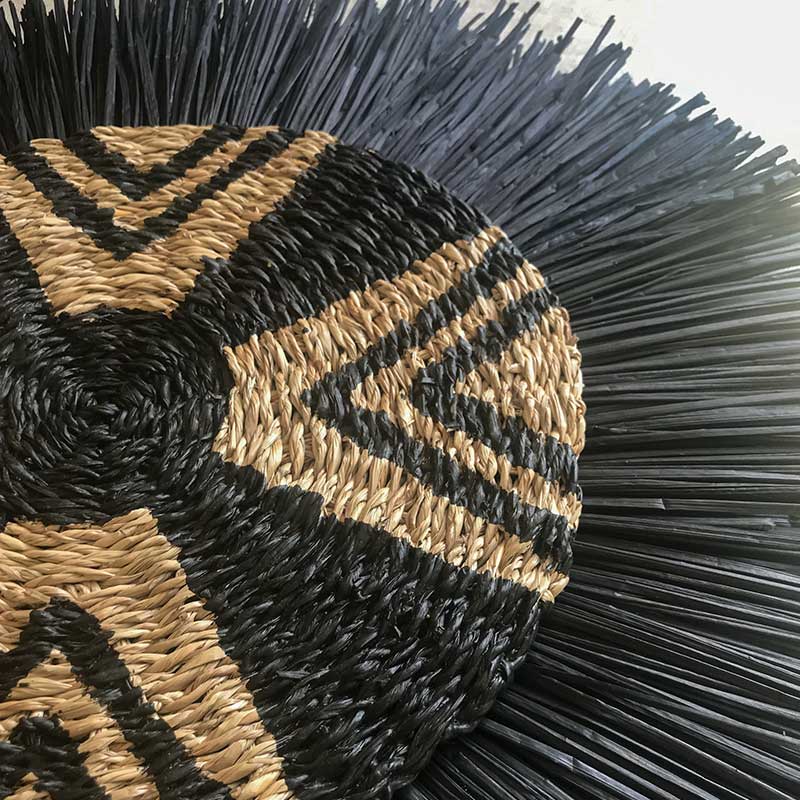 African Place Mat Star & Grass Ring Black Artwork 67 x 85 cm