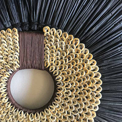 African Shell Ring Coffee & Grass Mat Black Artwork 67 x 85 cm