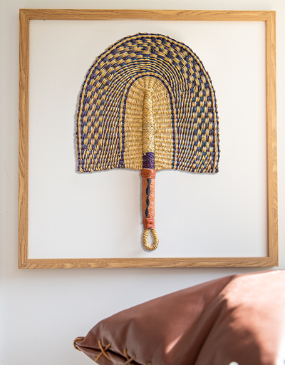 Raffia Fan Moroccan Indigo Artwork 52cm x 52cm