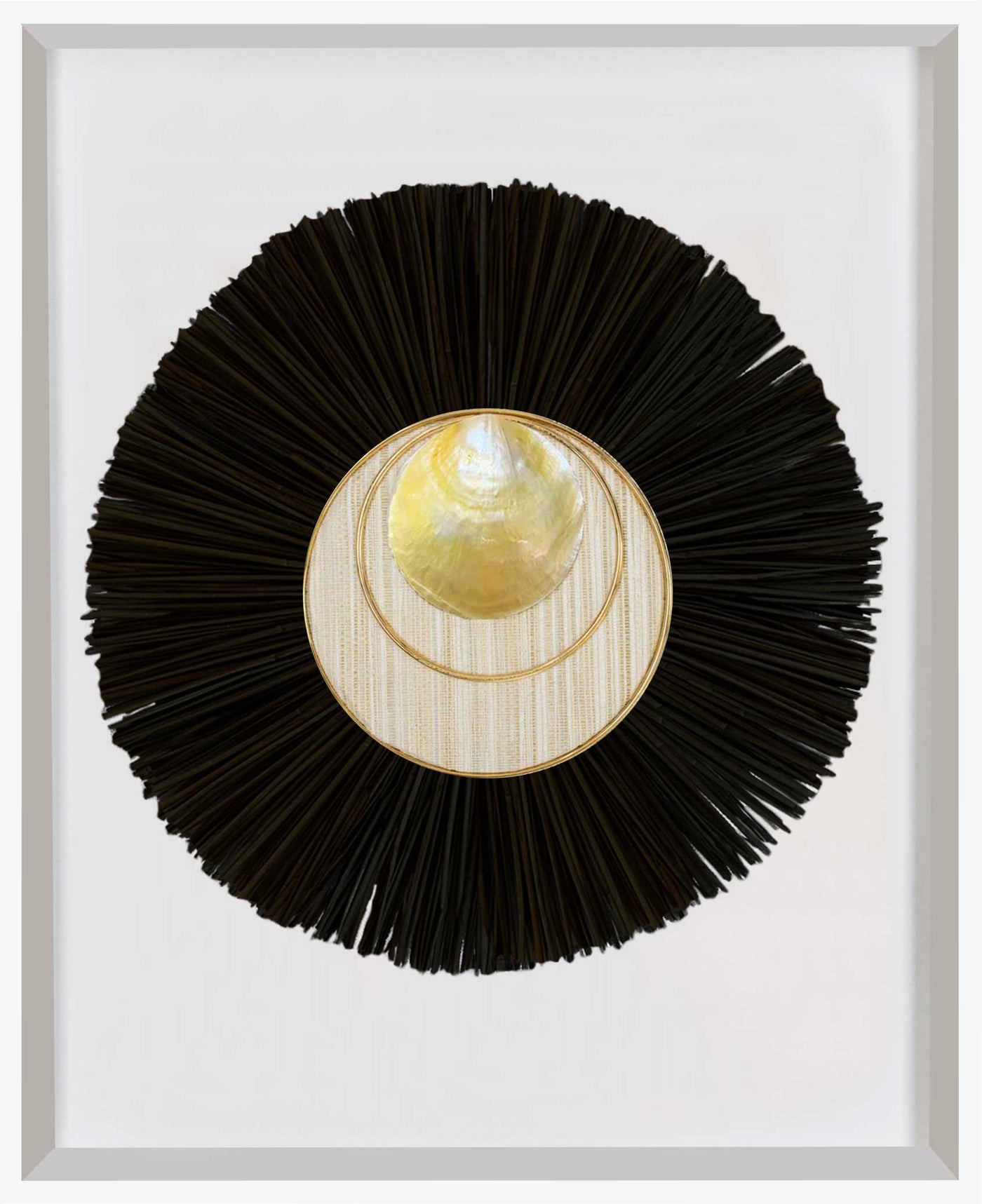 African Shell Disc Gold & Grass Mat Black Artwork 67 x 85 cm