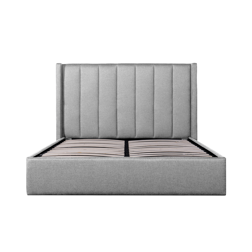 Fabric Queen Bed Frame - Pearl Grey with Storage