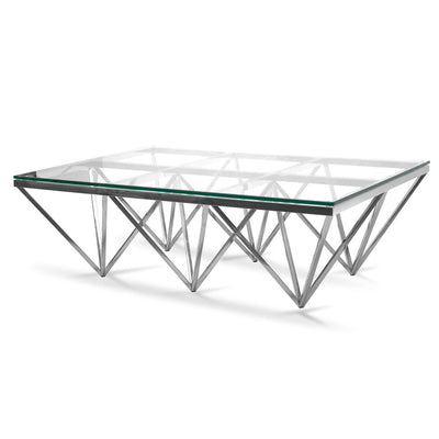 1.2m Coffee Table - Glass Top - Silver Steel Base