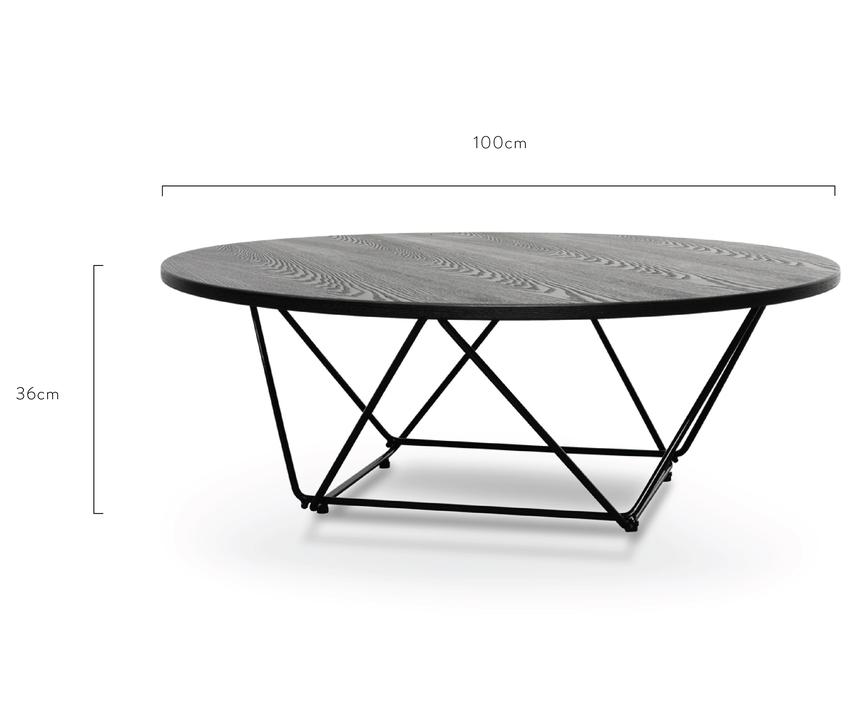 100cm Coffee Table - Black Ash Veneer - Black Legs