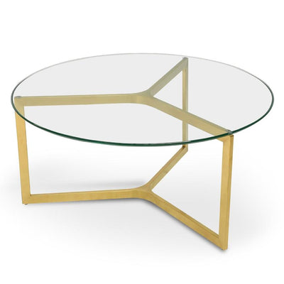 85cm Glass Round Coffee Table - Gold Base