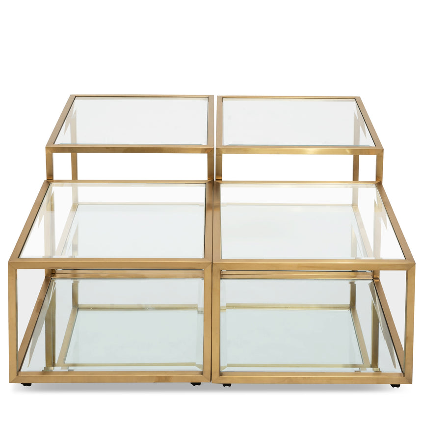 Set of 4 - 100cm Glass Coffee Table - Brushed Gold Base