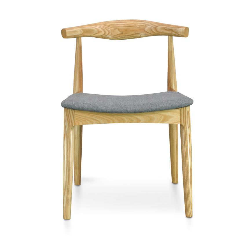 Elbow Dining Chair - Natural with Light Grey Fabric Seat