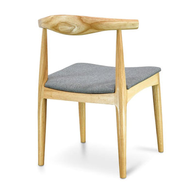 Elbow Dining Chair - Natural with Light Grey Fabric Seat