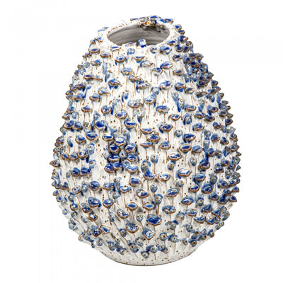 Egg Vase Med White w/Blue Flower - House of Isabella AU