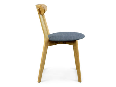 Dining Chair Solid Natural Oak – Grey Fabric Seat
