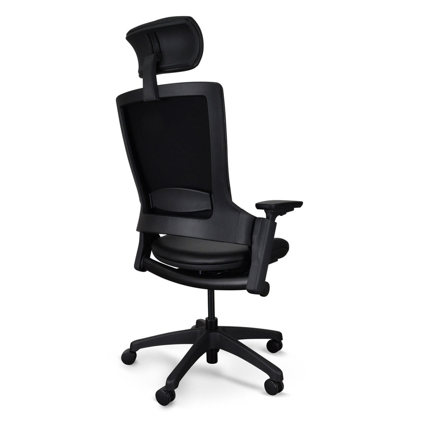 Ergonomic Leather Office Chair With Head Rest - Black
