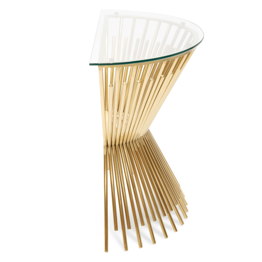 Stylish Brushed Gold Base Glass Console Table House of Isabella AU