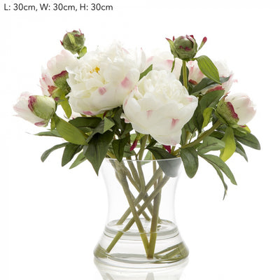 Artificial Peony in Water in Glass Vase White - House of Isabella AU