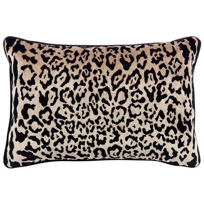 Serene Rectangle Feather Cushion - Leopard Chenille w Black Velvet