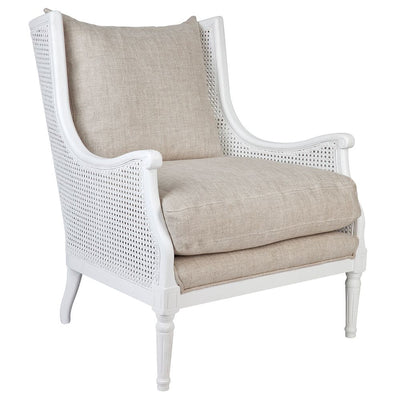 Havana White Rattan Arm Chair - Natural Linen
