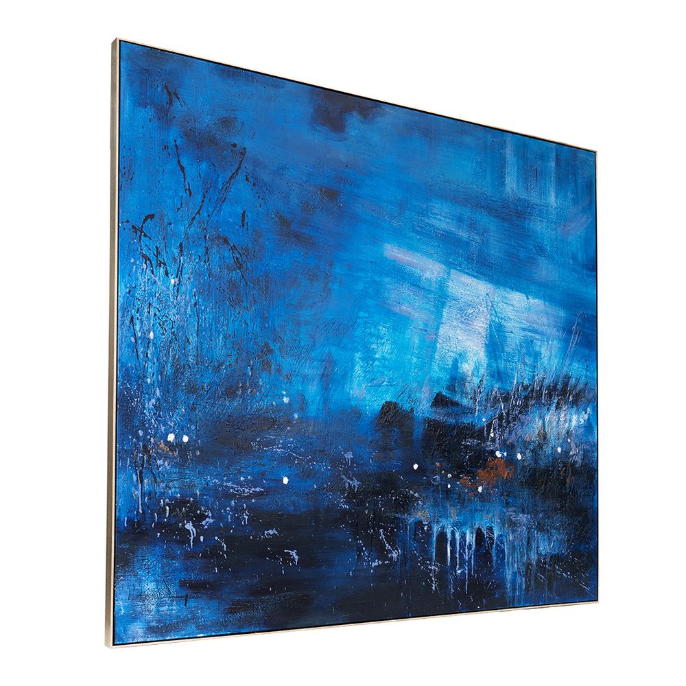 Emerging Blues Oil On Canvas Painting - Large