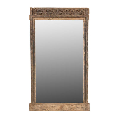 Bevelled Mirror With Carved Teak Frame