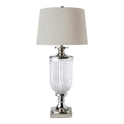 Bellevue Glass Nickel Lamp With Natural Linen Shade