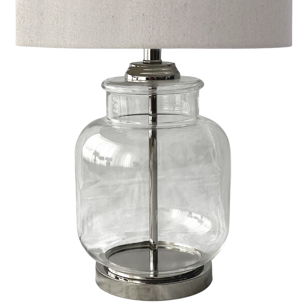 Regency Nickel and Glass Table Lamp with Natural Linen Shade