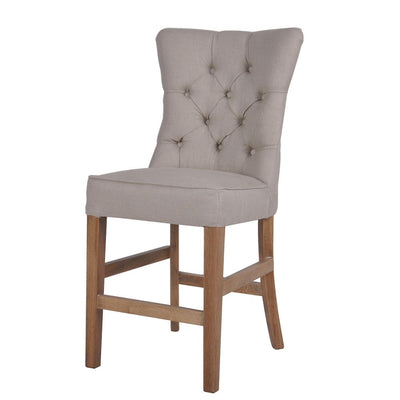 Beige Linen Counter Chair W/ Buttons