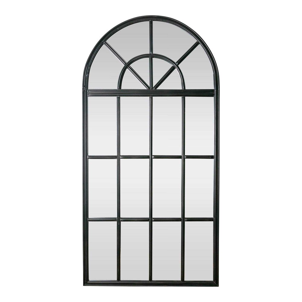 Large Iron Arch Mirror With Panes Antique Black
