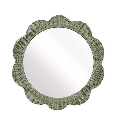 Belle Rattan Scallop Round Mirror Green