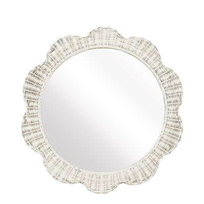 Belle Rattan Scallop Round Mirror White