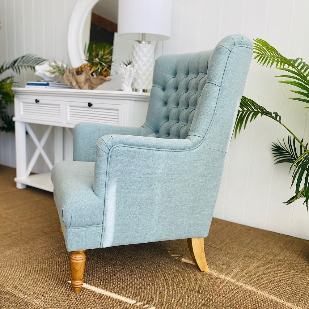 Bayside Pistachio Button Tufted Winged Armchair