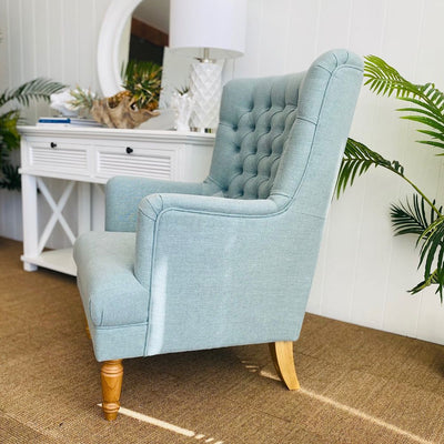 Bayside Pistachio Button Tufted Winged Armchair