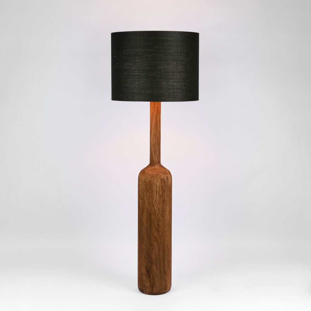 Flask Wood Floor Lamp Saddle Base with Black Shade