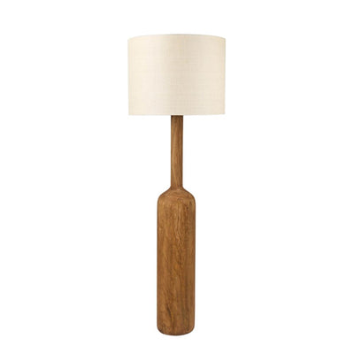 Flask Wood Floor Lamp Base Saddle with Natural Shade