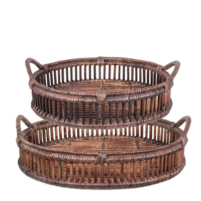 Pack of 2 x Trays Rattan Set of 2 Bahama Brown