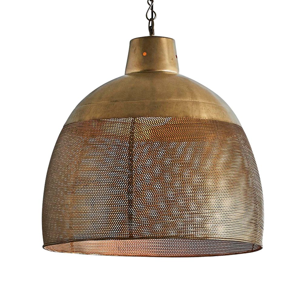 Riva Large - Antique Brass - Perforated Iron Dome Pendant Light