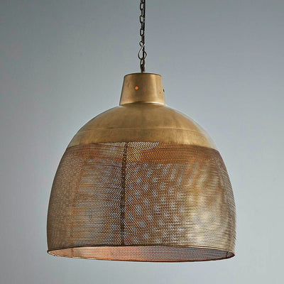 Riva Large - Antique Brass - Perforated Iron Dome Pendant Light