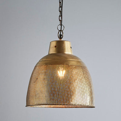 Riva Small - Antique Brass - Perforated Iron Dome Pendant Light