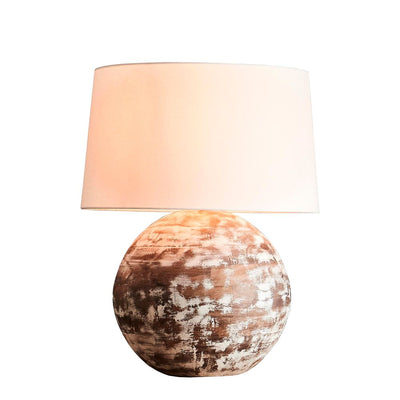 Boule Medium Base Only - Distressed White - Turned Wood Ball Table Lamp Base Only
