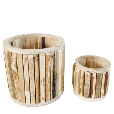 Round Reclaimed Wood Pot Set Of 2