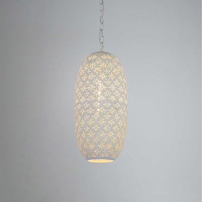 Umbriel Perforated Tall Oblong Pendant Light White
