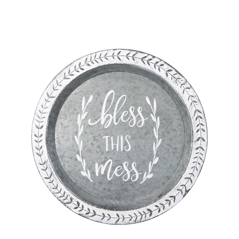 Country Zinc Bless This Mess Round Tray