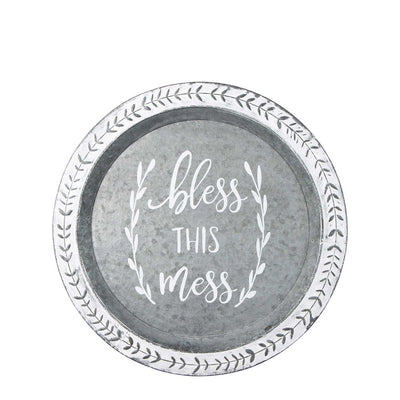 Country Zinc Bless This Mess Round Tray