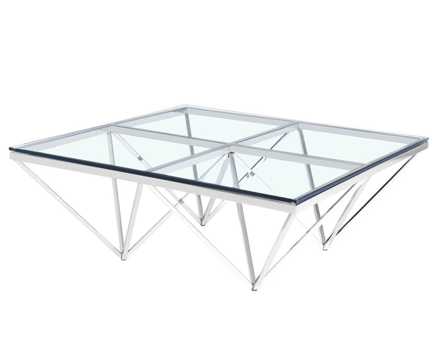 105cm Coffee Table - Glass Top - Silver Base